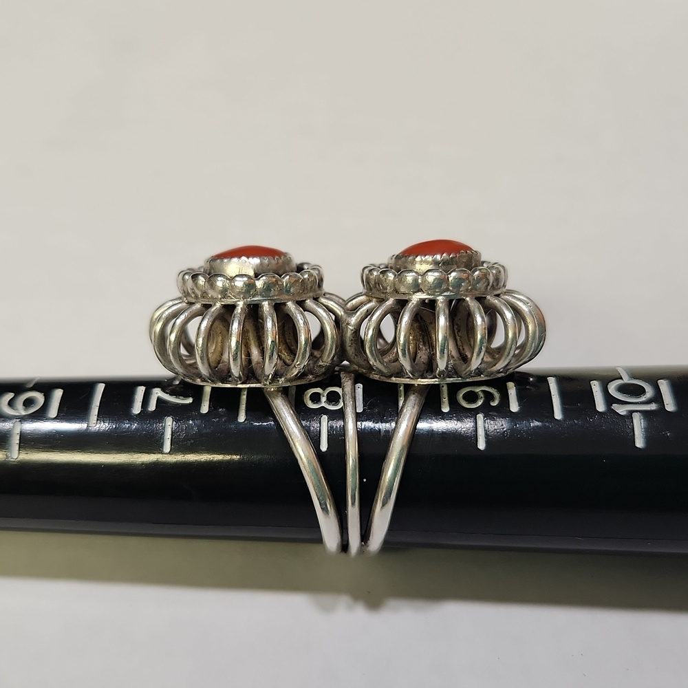Showstopper! Silver & coral ring sz 8 - Picture 7 of 11
